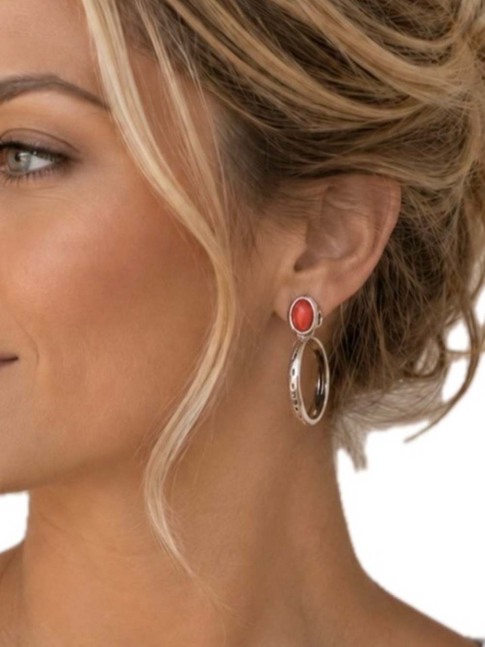 Earrings. Vintage style Metal Circle Red Stone Stud.